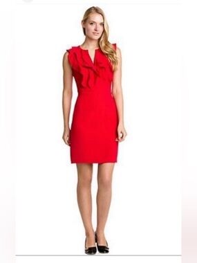 Tory Burch Raeca Silk Dress in Russian Red sz 10 Silk Lined Sleeveless Ruffle